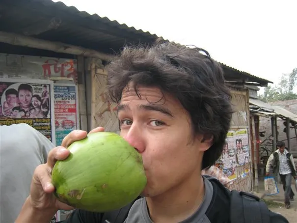 Glen enjoying a fresh coconut in the Sunderbans.
