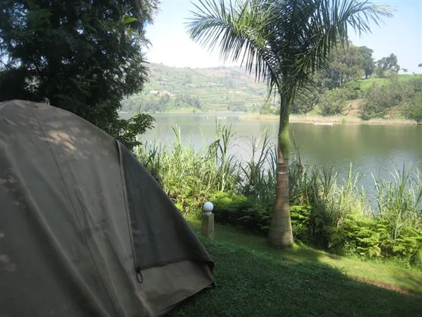 Camping by lake Bunyoni after the Gorilla trek