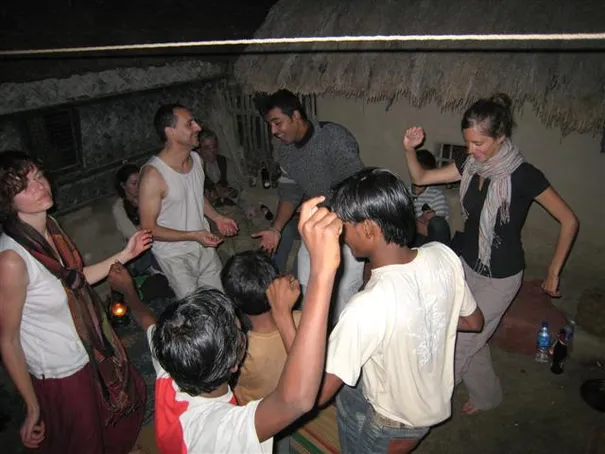 Robs crazy dancing with the villagers and a Frenchman, the Sunderbans