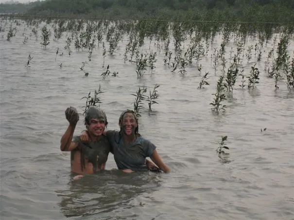 Robs and Glen taking a mud bath, the Sunderbans.