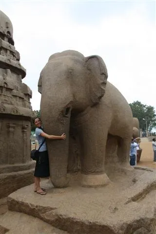 Even when they are made of rock, Robyn can’t resist an elephant. Mamallapuram.
