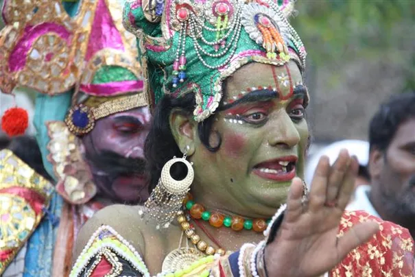 One of the traditional dancers decked out during Pongal, Mamallapuram.