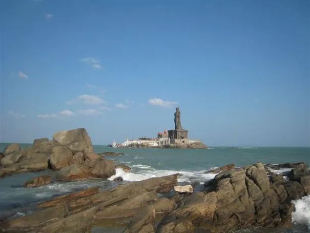 The island monuments just off the coast of Kanyakumari.