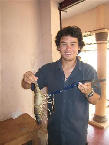 No, he didn’t catch this. But we couldn’t resist buying the biggest prawn ever!