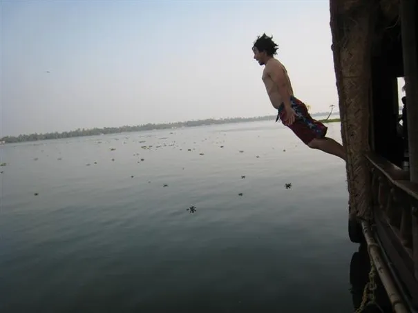 Glen about to cool off after a hard days relaxing, Alleppey