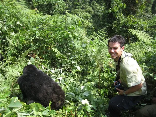 One of the gorillas crossing between Robyn and I