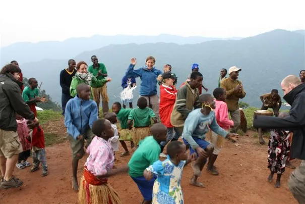 A performance by the locals after tracking the gorillas (Robyn also makes an appearance)
