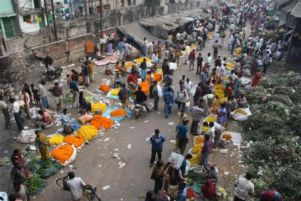 The famous colourful flower market of Calcutta.
