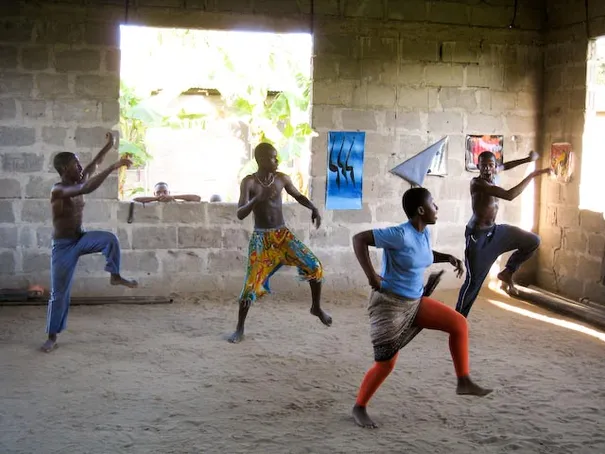 Some students practising their traditional dancing