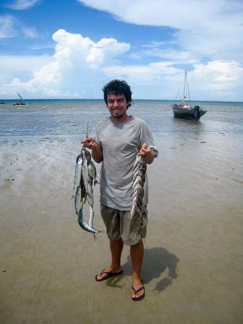 There was a fish market on the beach everyday (unfortunatly Glen bought these, not caught them)
