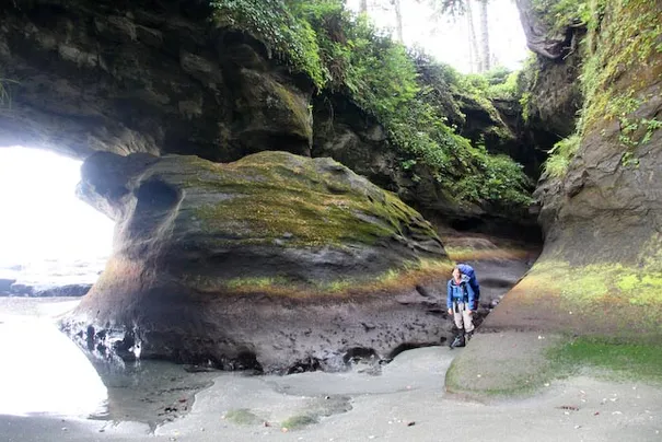 The sea caves that were only accesable with a low tide. After these we climbed onto a rock shelf which was spectacular.