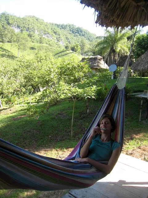 Not a bad place to brush your teeth. Lanquin, Guatemala