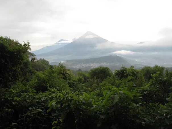 The volcano in the distance that we climbed. Antigua, Guatemala
