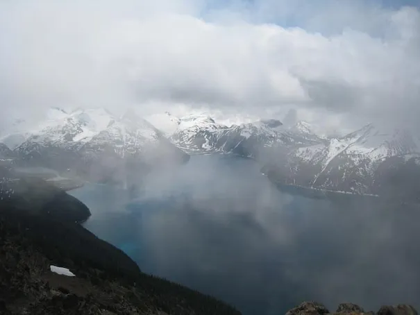 A brief clearing in the clouds at the top of Panorama Ridge