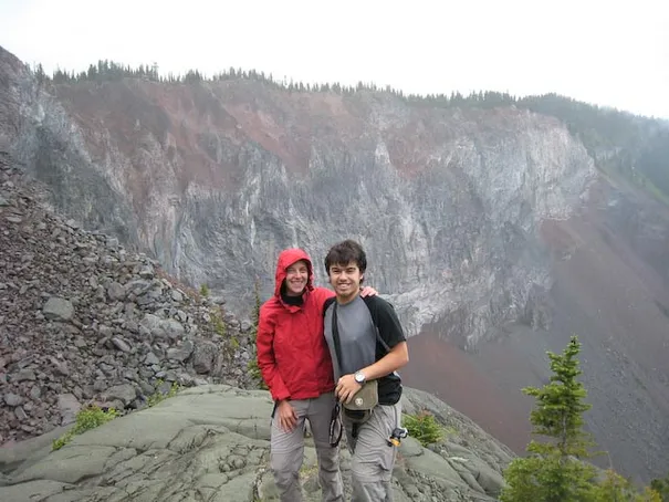Glen and Robyn in front of The Barrier, a lava dam retaining the Garibaldi Lake system