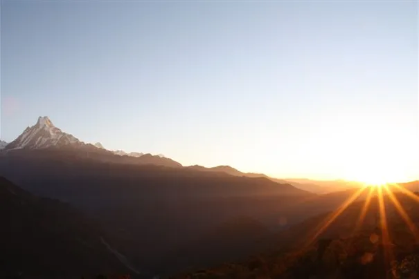 Fish Tail peak at sunrise, Annapurna Ranges Nepal