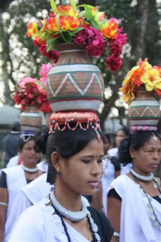 Some local community dress during the parade, Chitwan