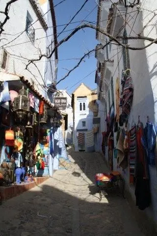 A typical street of blue and white in Chefchaouen.