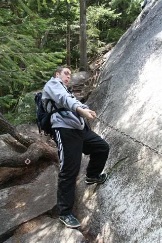 Drew using the (highly neccessary) chains on the way down from the Chief.