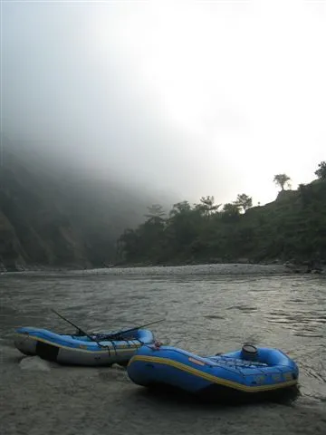 The rafts on the river bank of the Kali Ganduki, Nepal