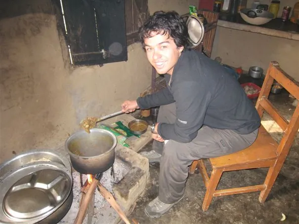 Glen cooking the goat for Christmas