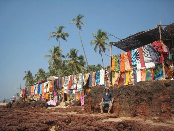The flea market of Anjuna stretches all the waay to the beach. Goa India.