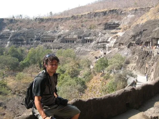 Templed out? Glen taking a well earned rest at Ajanta Caves.