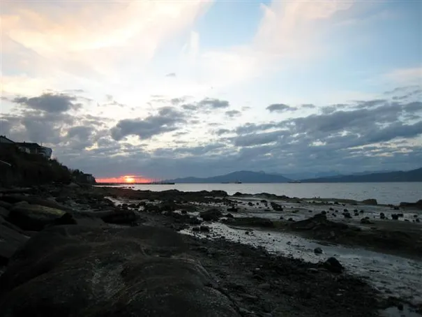 The sun set as seen from the beach 10 blocks from our place.