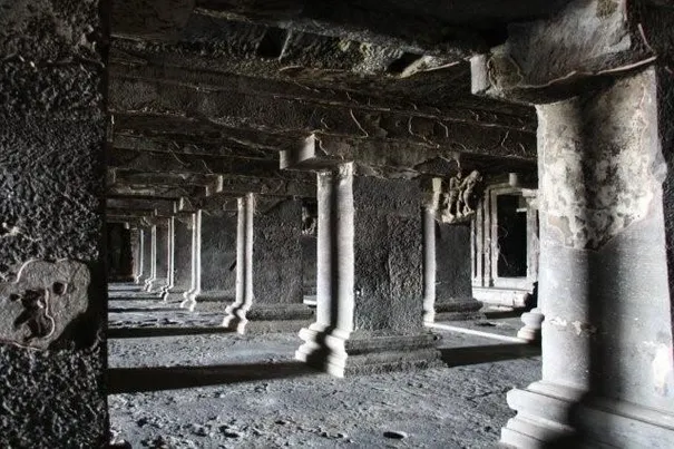 Deep inside the caves at Ellora.