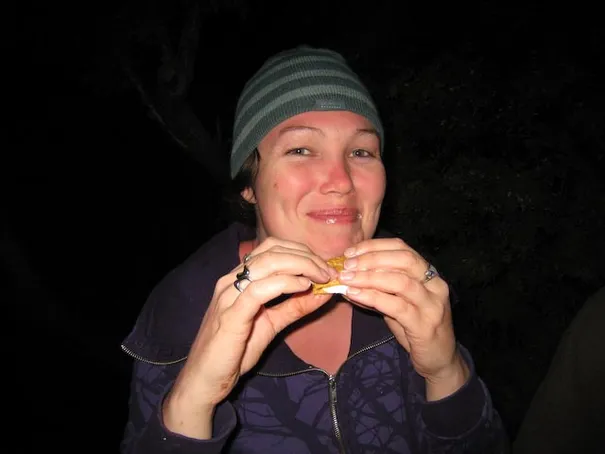 Lea eating a Canadian Delicacy. .